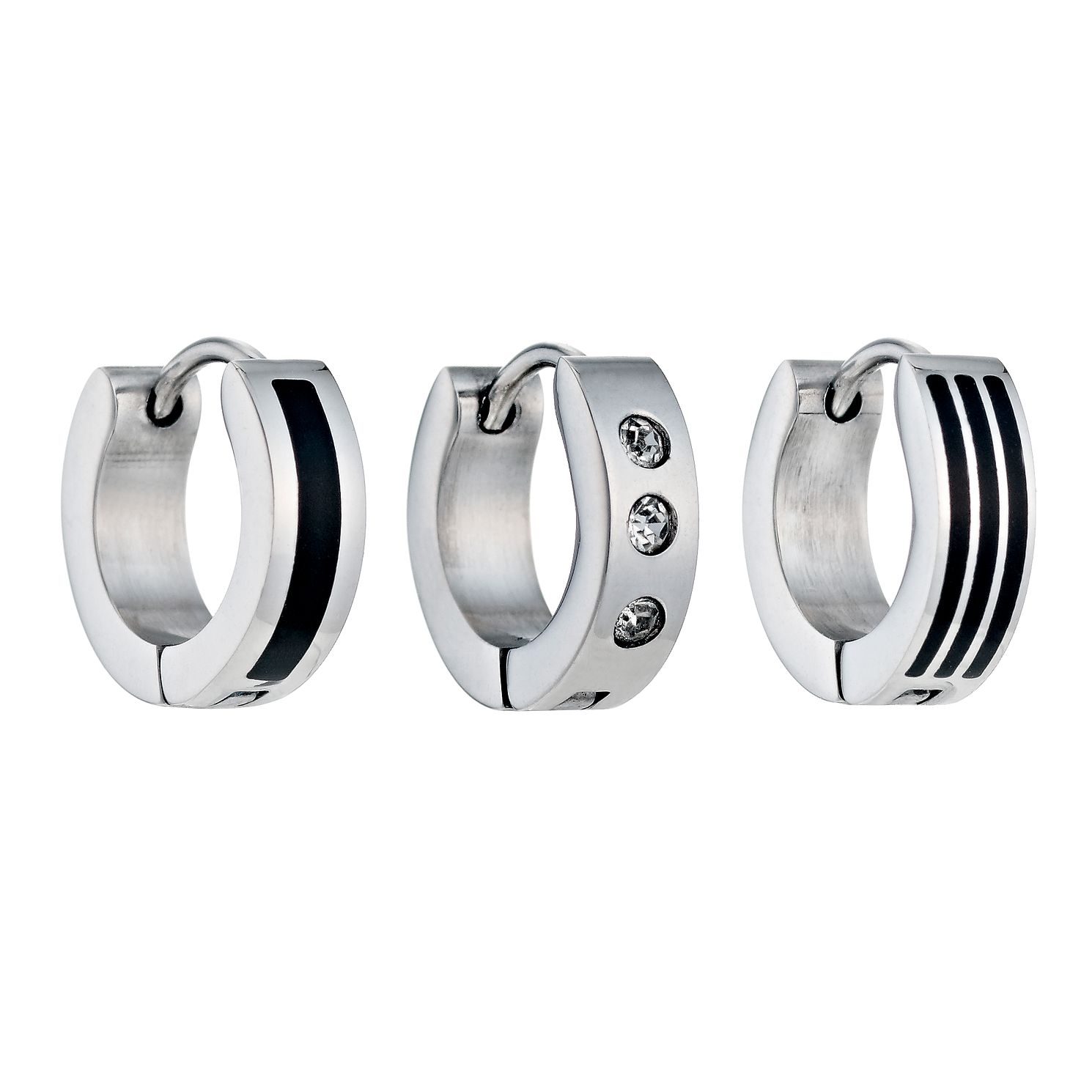 Men's Set Of 3 Stainless Steel Earrings | H.Samuel