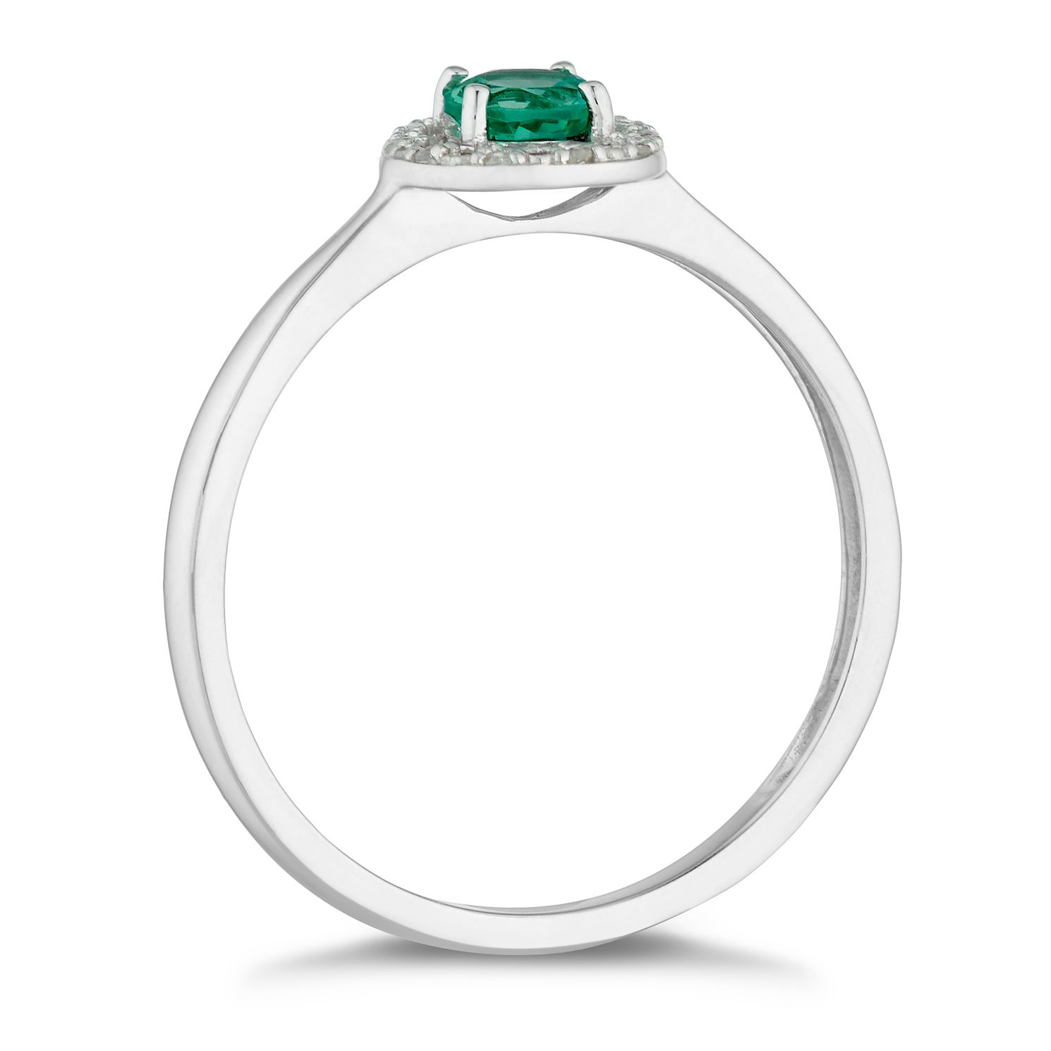 Silver 925 Rhodium Created Emerald & 0.03ct Diamond Ring | H.Samuel