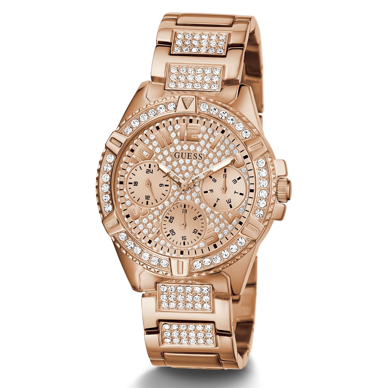Guess Ladies' Crystals Glitz Dial Rose Gold Watch- H.Samuel