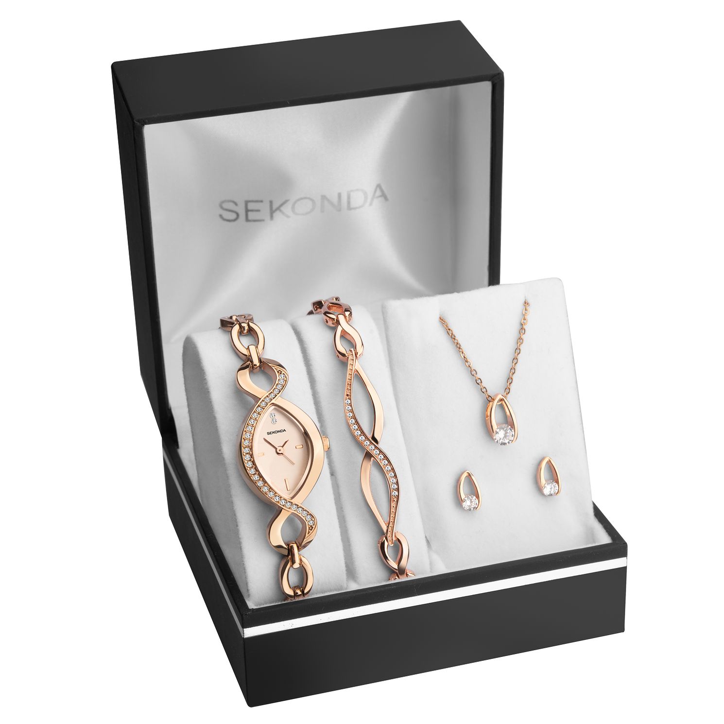 Sekonda Ladies' Rose Gold Tone Twist Watch & Jewellery Set- H.Samuel