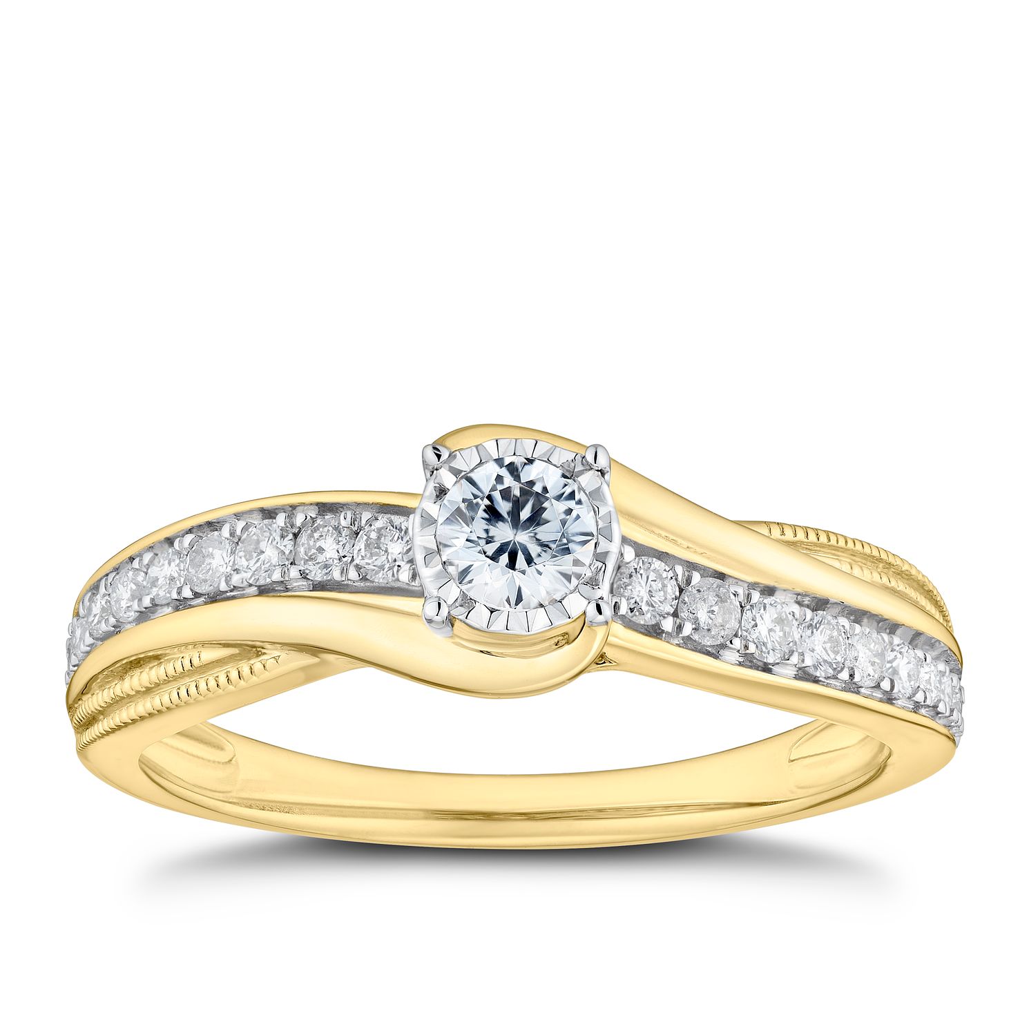 9ct Yellow Gold 1/3ct Diamond Solitaire Twist Ring | H.Samuel