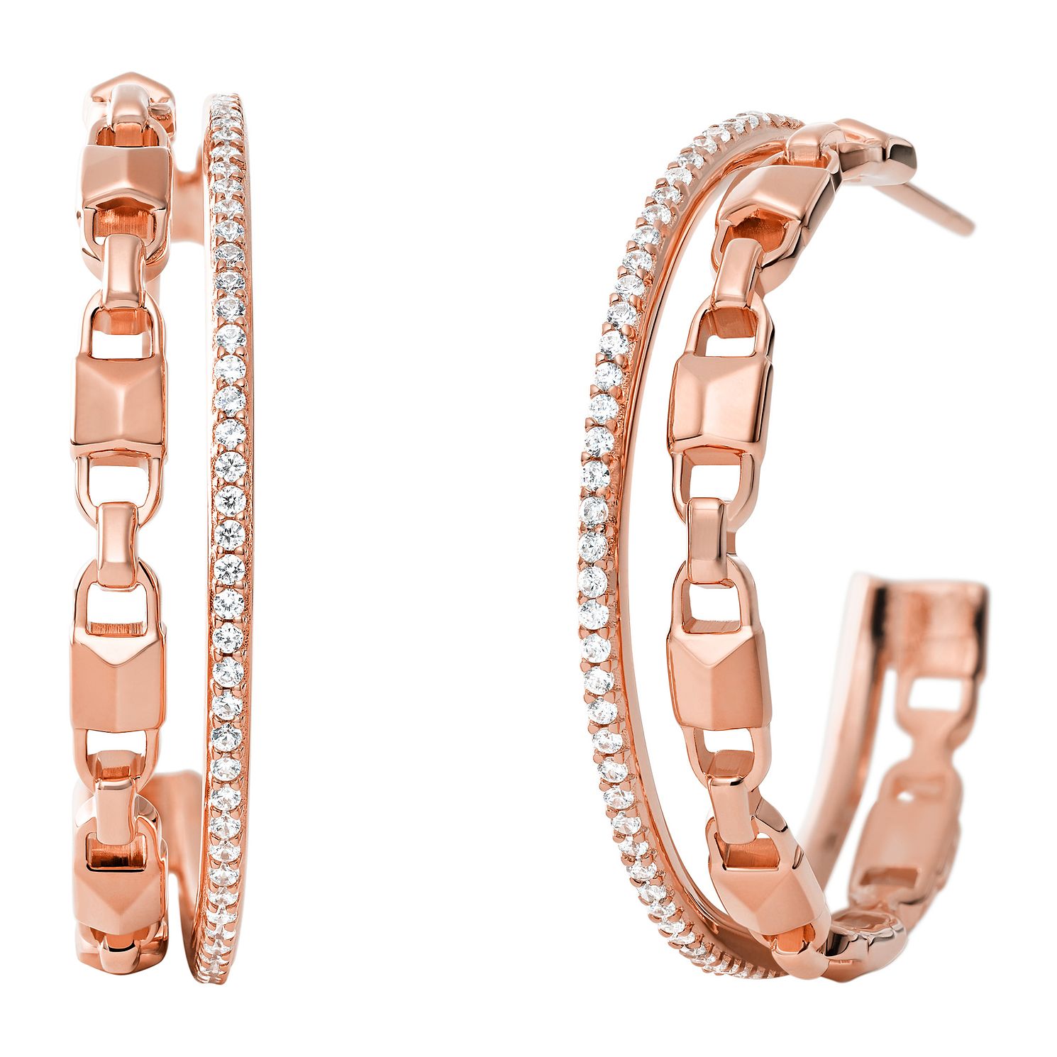 Michael Kors 14ct Rose Gold Plated Mercer Link Hoop Earrings Ernest Jones