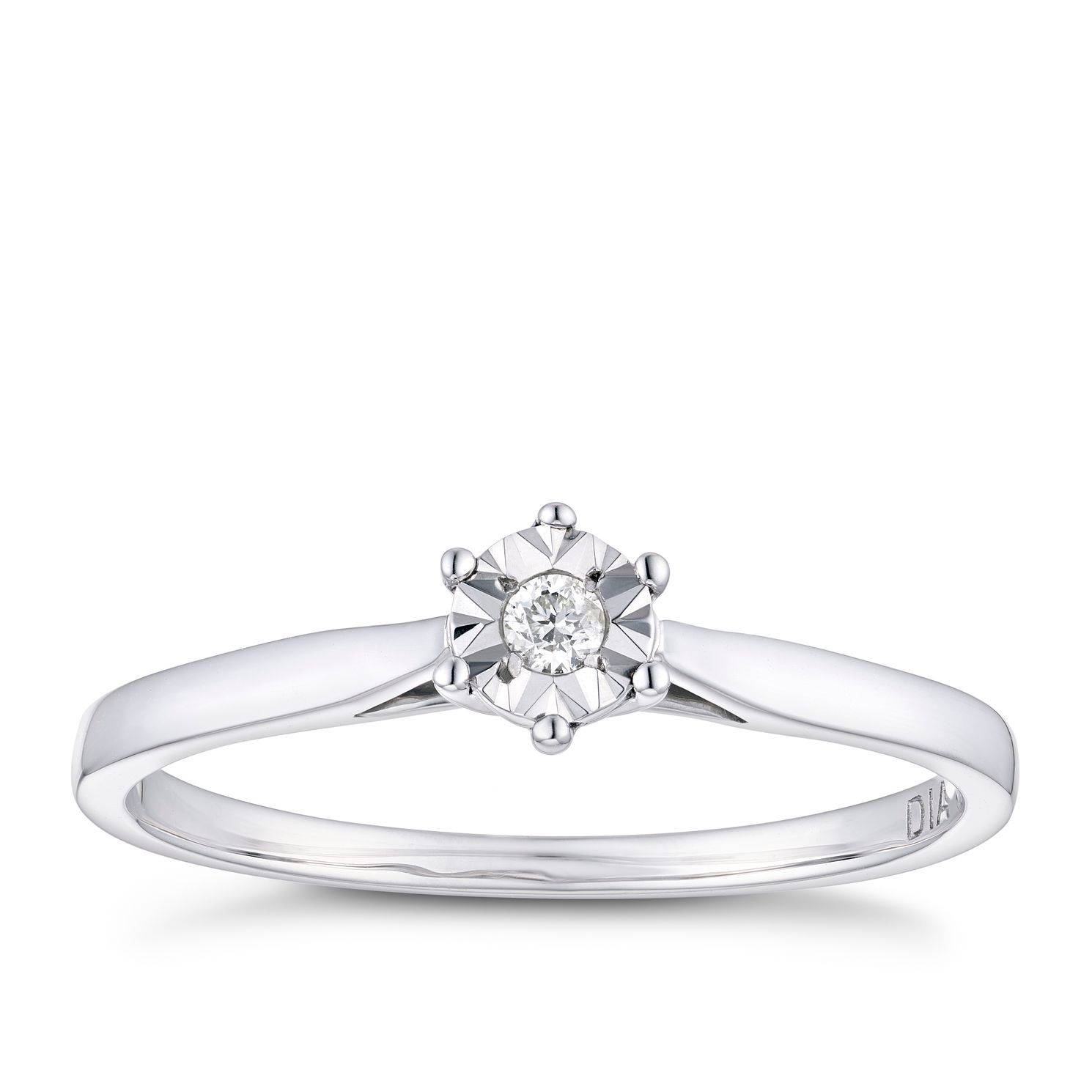 9ct white gold illusion set diamond solitaire ring