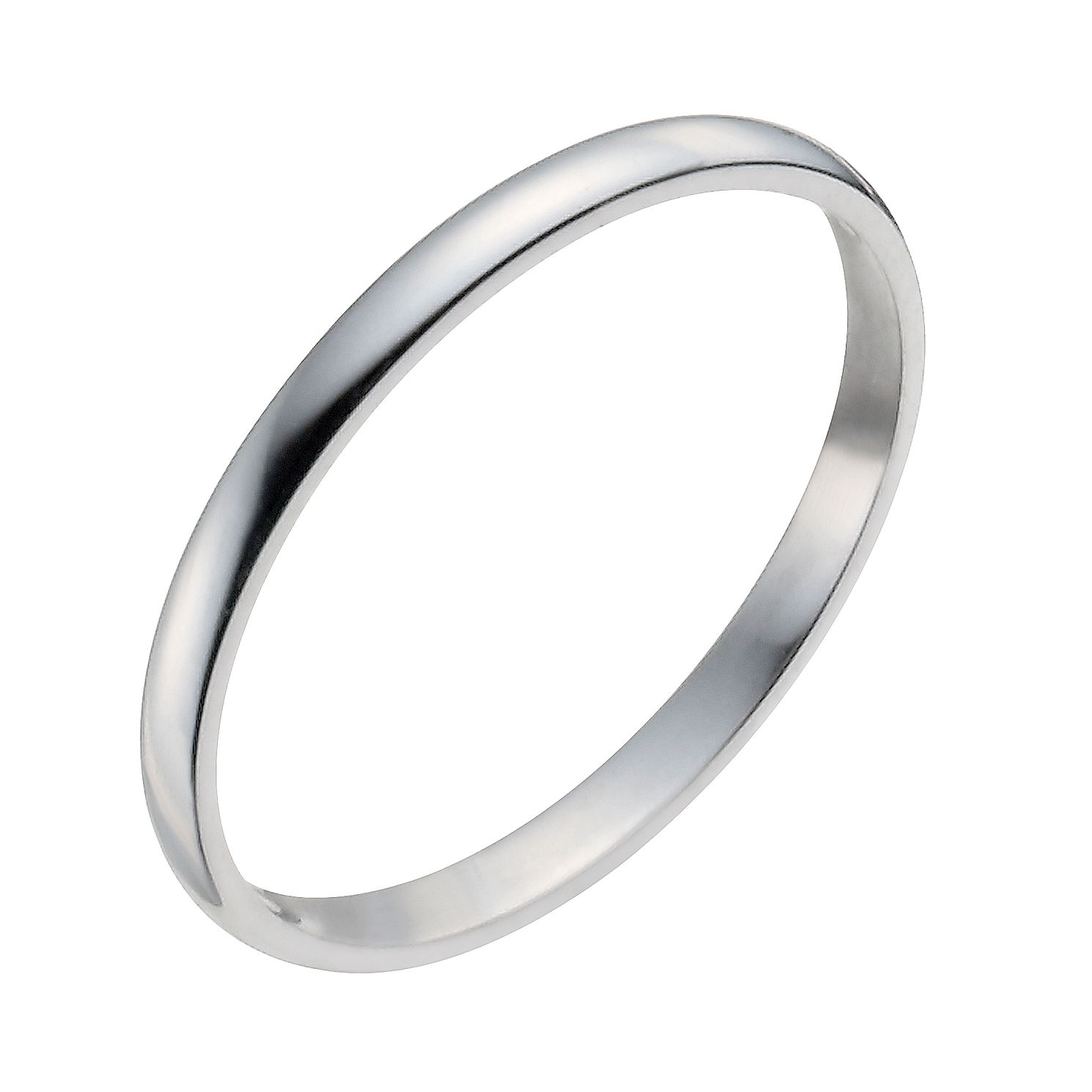 9ct White Gold 2mm Heavy D Shape Ring 